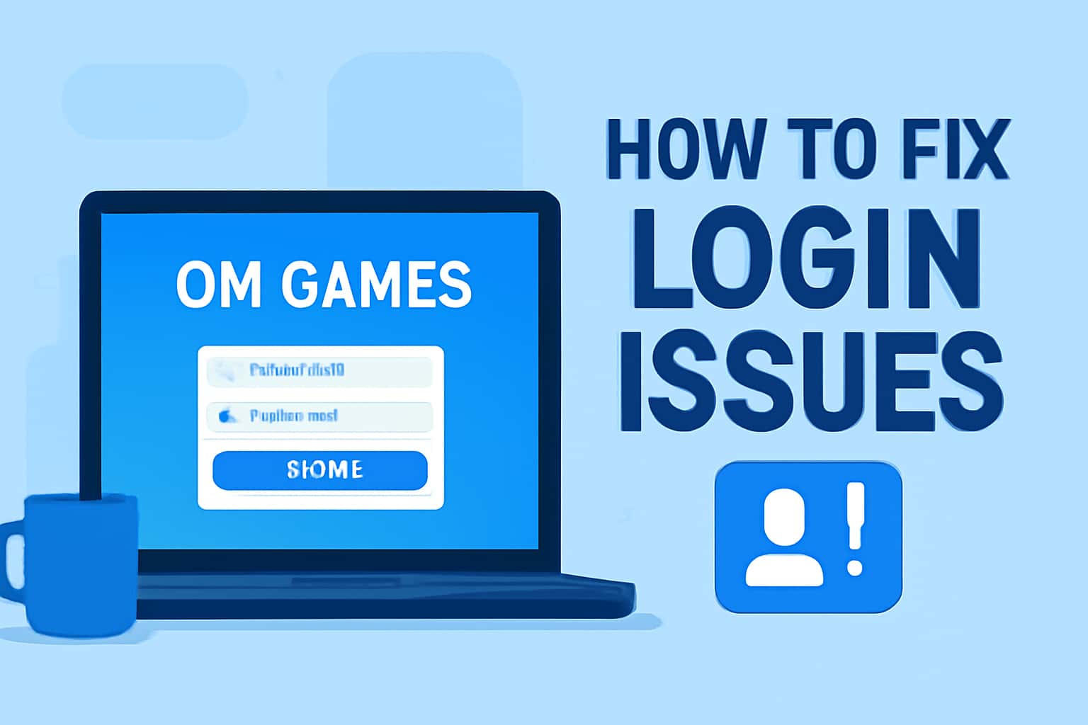 An informational graphic depicting solutions for login issues related to OM Games.