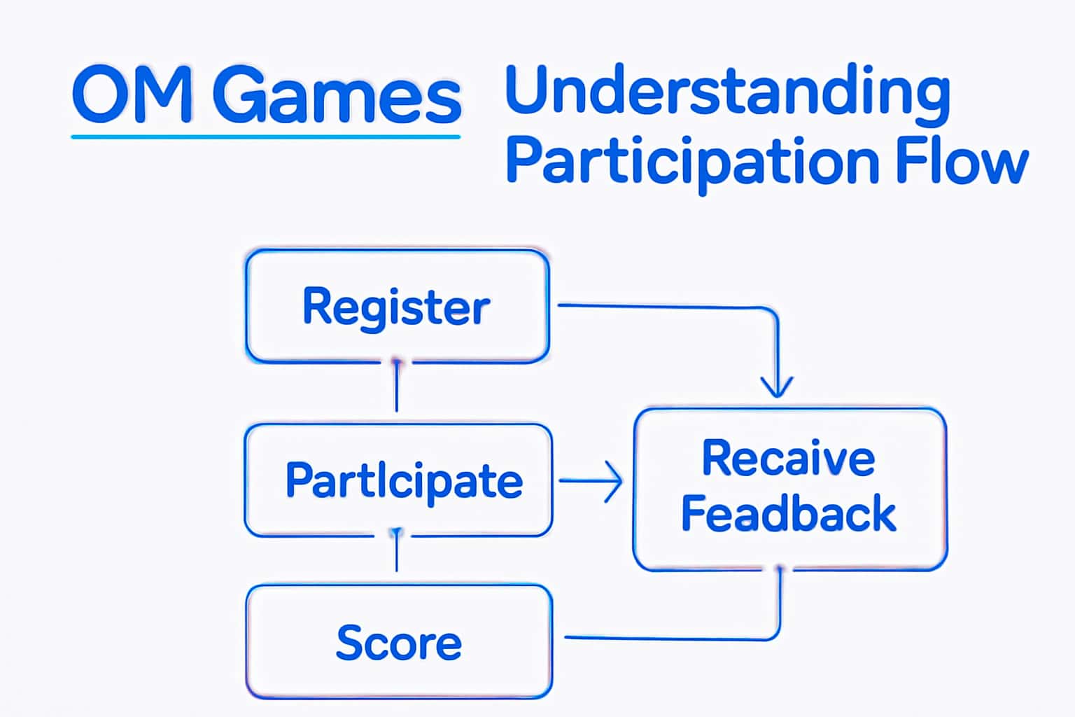 An illustration depicting the participation flow of OM Games, featuring clear text and a futuristic design.