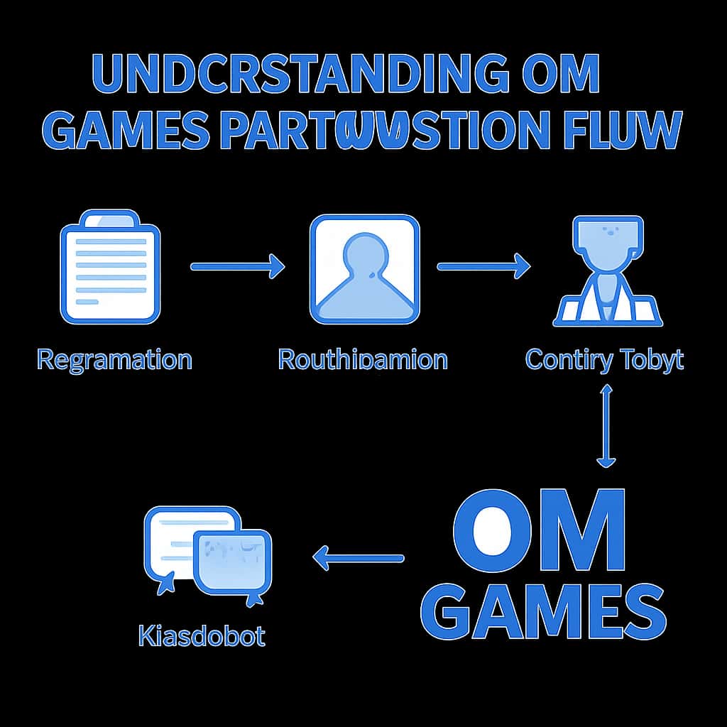 An educational diagram illustrating the steps in the OM Games participation flow.