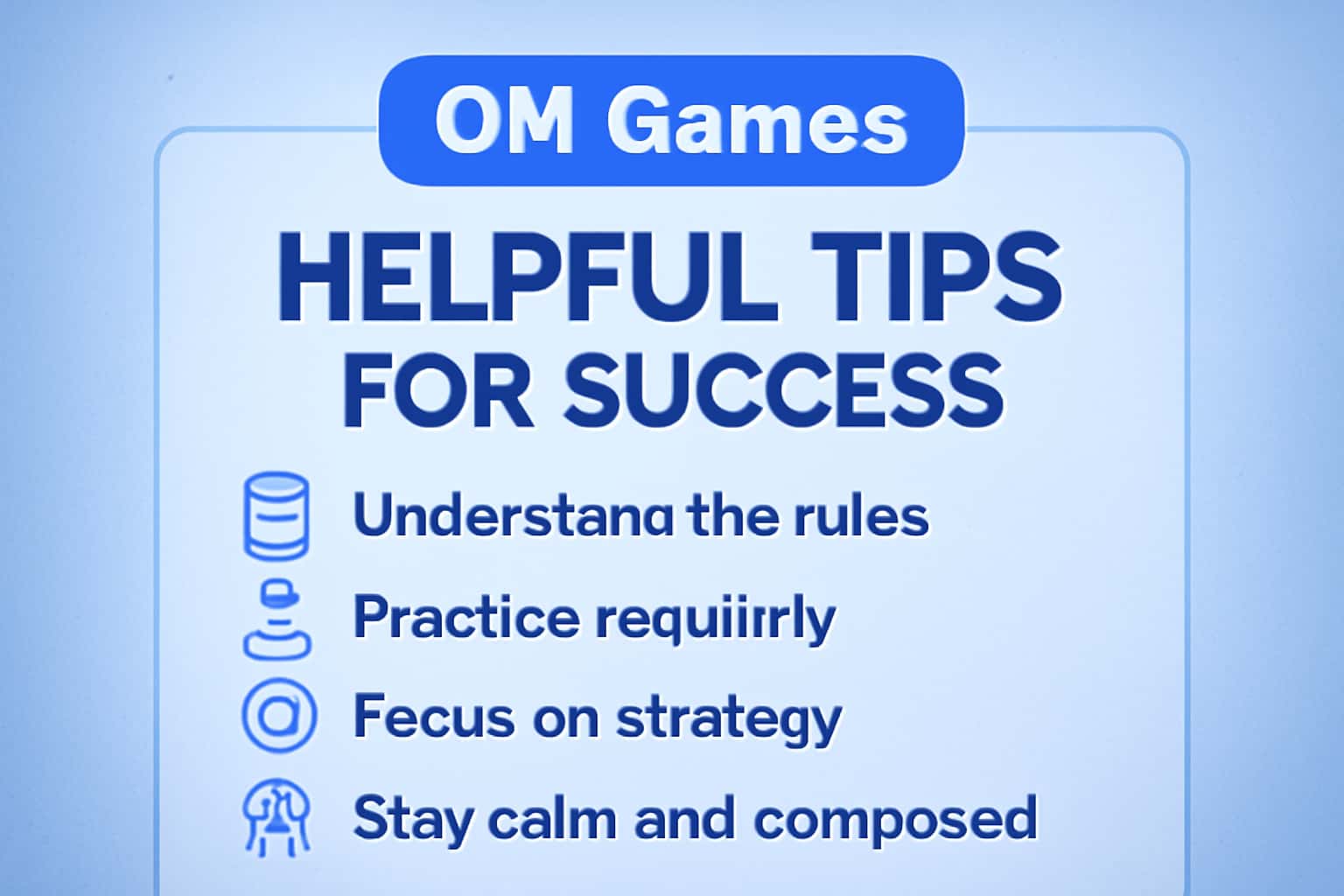 Informational scene featuring OM Games tips in a high-tech style.